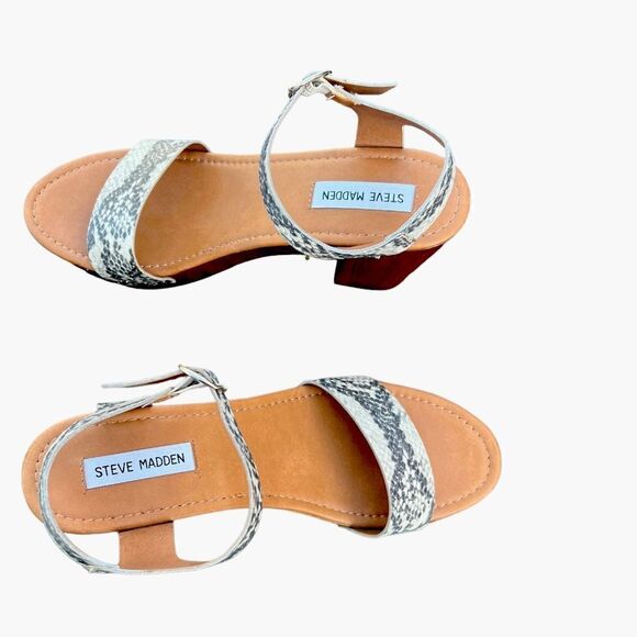 Steve Madden Luna Natural Snake Wooden Platform white Chunky Heel Sandals sz 10 - Picture 11 of 11
